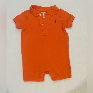 Ralph Lauren Orange Shortalls with Navy Logo Size 6 Months